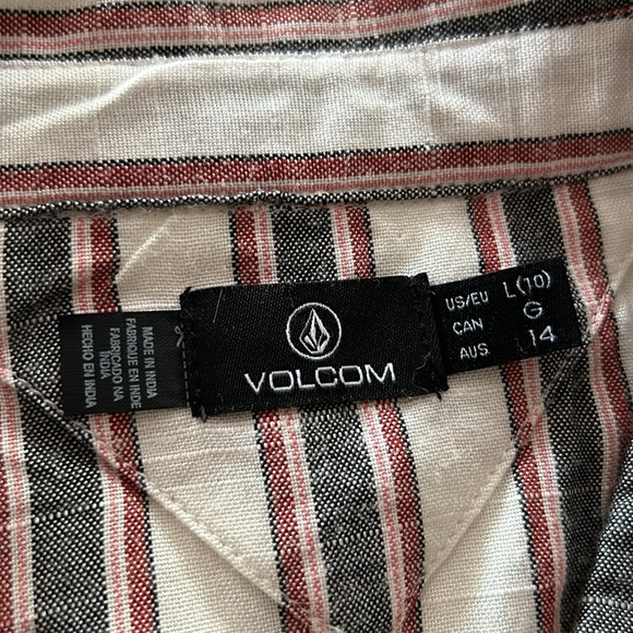Volcom Juniors Button Up Cropped Striped Short Sleeve Shirt Size L - Picture 7 of 10